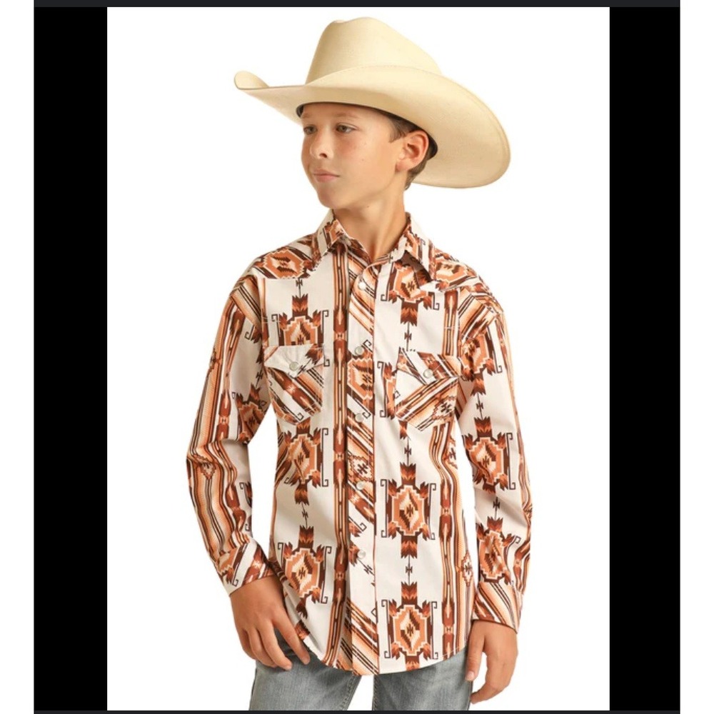 Rock & Roll Denim Western Shirt Southwestern Snap Button Long Sleeve - Size XL